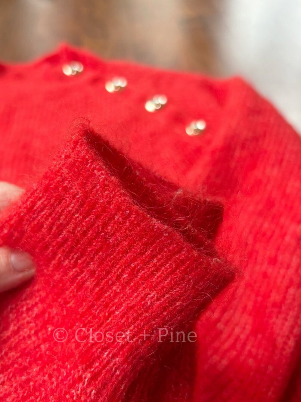 Sezane Trudy Jumper Red Size Medium Pullover Sweater Button Neck - Picture 8 of 12